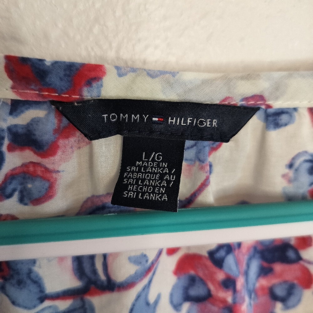 Tommy Hilfiger Blue/Red Paisley Blouse Sz L Boho Preppy Cottagecore Prairie - Picture 2 of 9